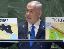 Israeli Prime Minister Benjamin Netanyahu gives a speech to the U.N. General Assembly on September 27, 2024.